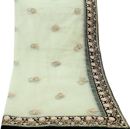 Indian Pre-owned Heavy Wedding Olive Green Net/Mesh Hand Embroidered Dupatta Designer By Manish Malhotra Zardozi Bridal Veil