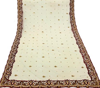 Indian Pre-owned Heavy Wedding Maroon & Peach Net/Mesh/ Velvet Hand Embroidered Lehenga/Dupatta Designer By Anamika Khanna Bridal Wear