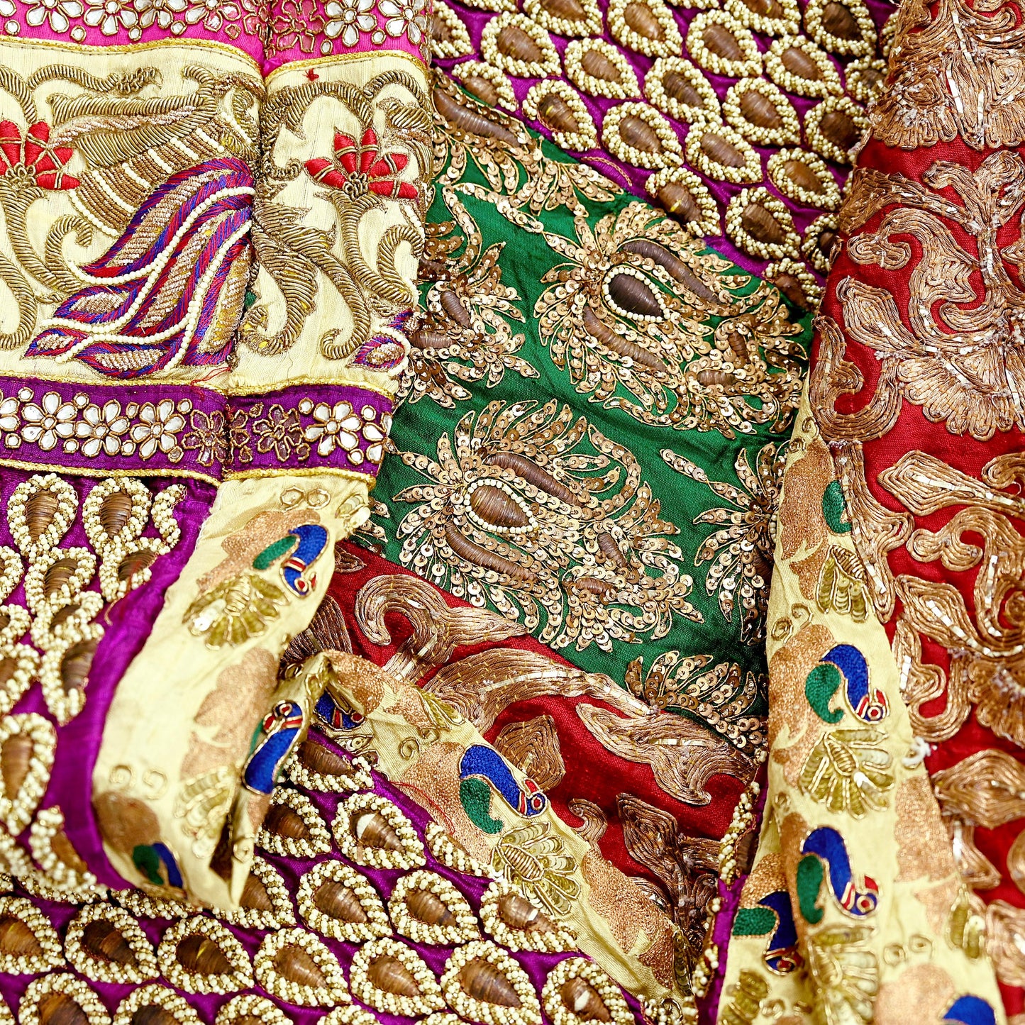 Indian Pre-owned Heavy Wedding Golden & Multi Hand Embroidered Lehenga/Dupatta Designer By Sabyasachi Zardozi Bridal Wear Peacock Design