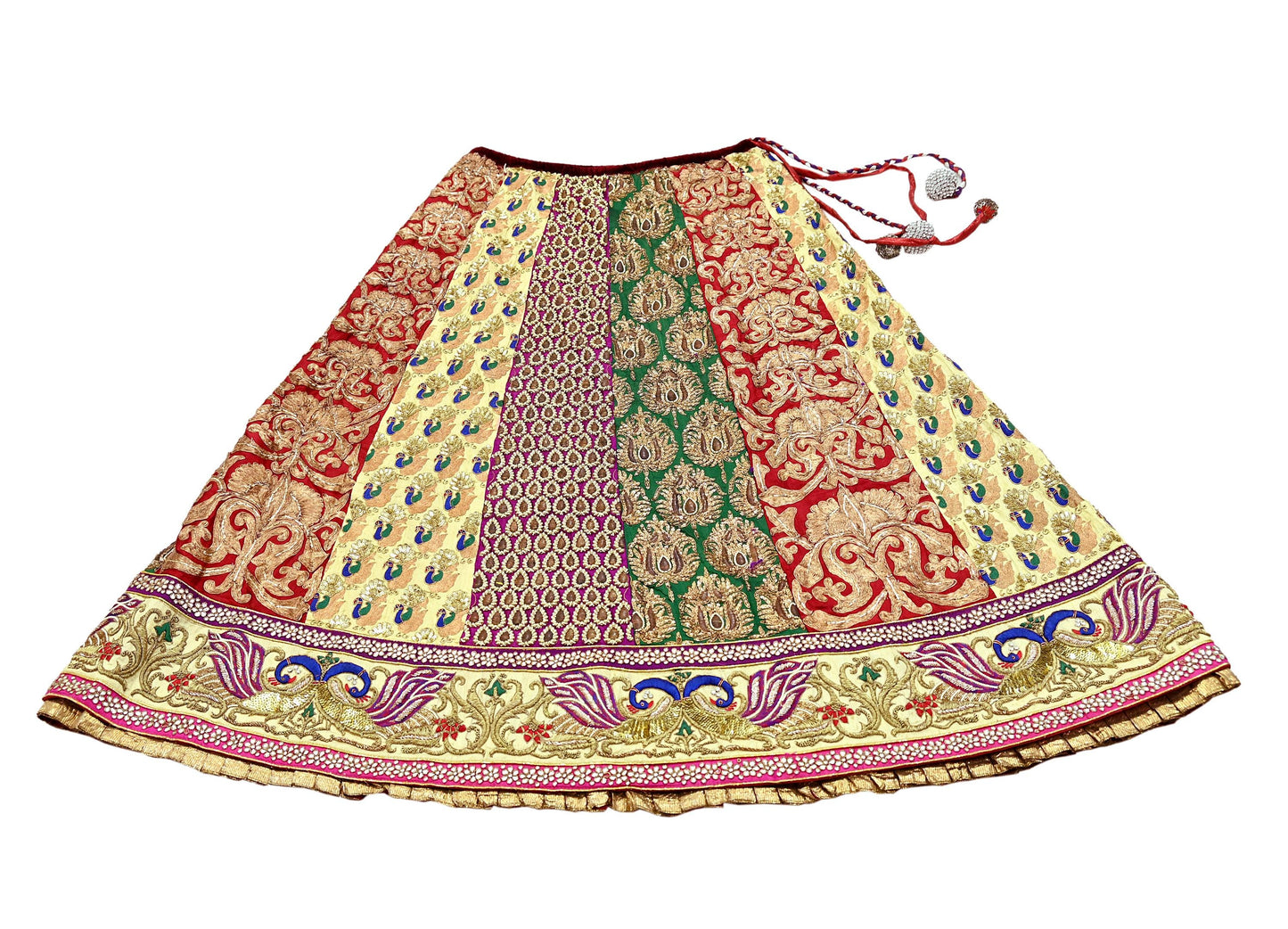 Indian Pre-owned Heavy Wedding Golden & Multi Hand Embroidered Lehenga/Dupatta Designer By Sabyasachi Zardozi Bridal Wear Peacock Design