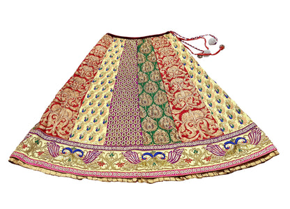 Indian Pre-owned Heavy Wedding Golden & Multi Hand Embroidered Lehenga/Dupatta Designer By Sabyasachi Zardozi Bridal Wear Peacock Design