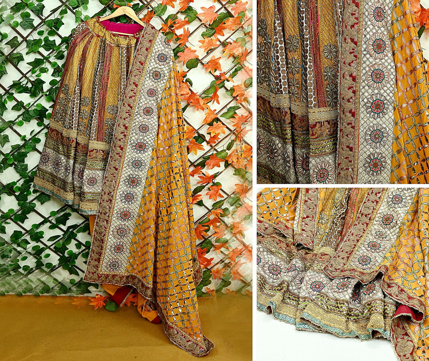 Indian Pre-owned Heavy Wedding Hand Embroidered Lehenga/Dupatta Designer By Anamika Khanna Zardozi Bridal Wear Floral Design