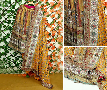 Indian Pre-owned Heavy Wedding Hand Embroidered Lehenga/Dupatta Designer By Anamika Khanna Zardozi Bridal Wear Floral Design