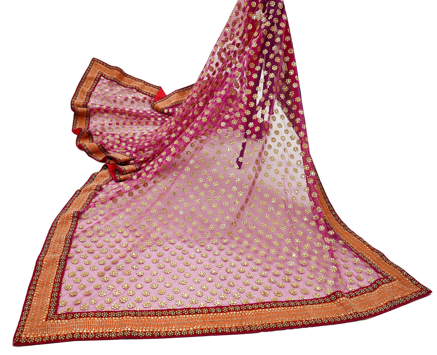 Indian Pre-owned Heavy Wedding Red Net/Mesh Hand Embroidered Lehenga/Dupatta Designer By Sabyasachi Zardozi Bridal Wear