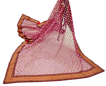 Indian Pre-owned Heavy Wedding Red Net/Mesh Hand Embroidered Lehenga/Dupatta Designer By Sabyasachi Zardozi Bridal Wear