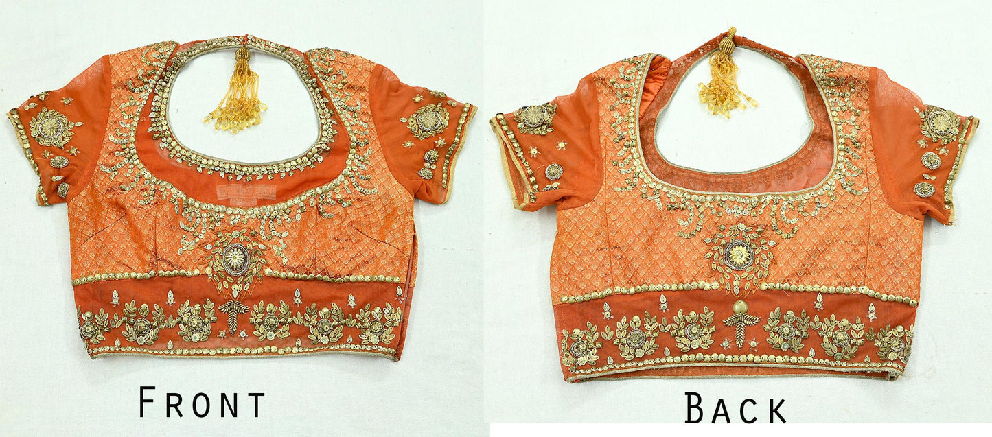 Indian Pre-owned Heavy Wedding Purple & Orange Net/Mesh Hand Embroidered Lehenga/Dupatta/Choli Designer By Tarun Tahiliani Party/Bridal Wear