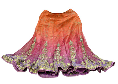 Indian Pre-owned Heavy Wedding Purple & Orange Net/Mesh Hand Embroidered Lehenga/Dupatta/Choli Designer By Tarun Tahiliani Party/Bridal Wear
