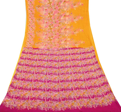 Indian Vintage Sari Saffron & Pink 100% Pure Silk Printed Sarees 5yd Sewing Craft Fabric DressMaking Soft Floral Quilting Crafting Upcycle