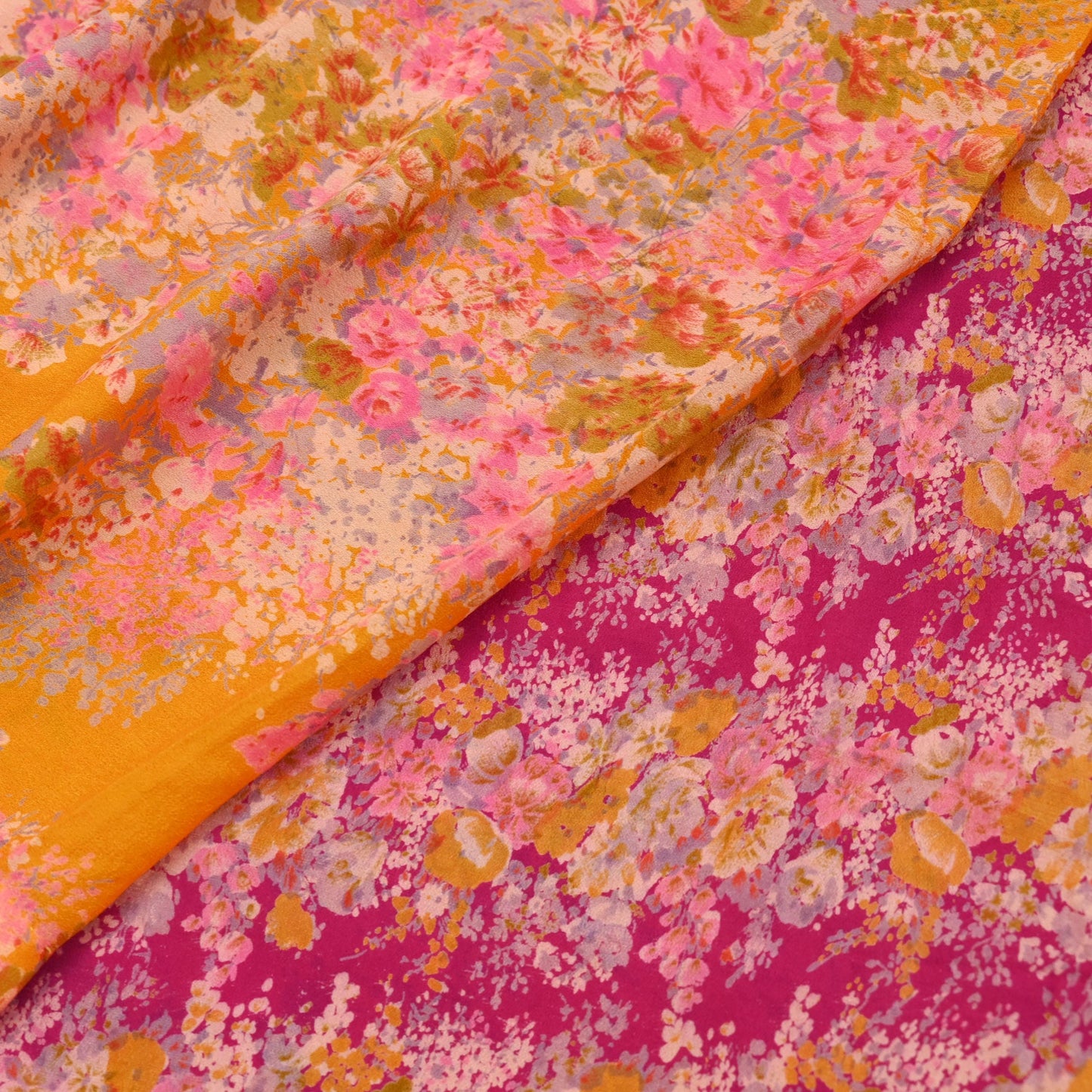 Indian Vintage Sari Saffron & Pink 100% Pure Silk Printed Sarees 5yd Sewing Craft Fabric DressMaking Soft Floral Quilting Crafting Upcycle