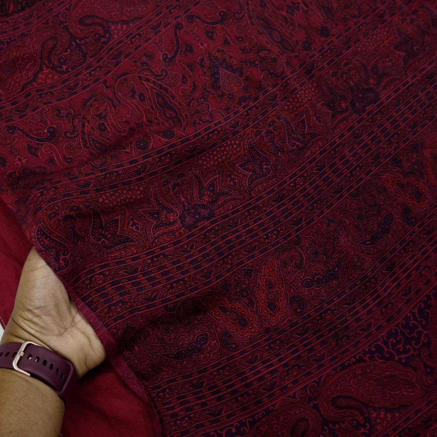 Indian Vintage Sari  Black & Maroon 100% Pure Silk Printed Saree 5yd Sewing Craft Fabric DressMaking Soft Quilting Crafting Upcycle Used