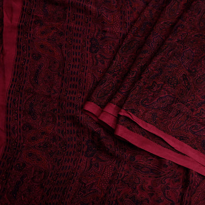Indian Vintage Sari  Black & Maroon 100% Pure Silk Printed Saree 5yd Sewing Craft Fabric DressMaking Soft Quilting Crafting Upcycle Used