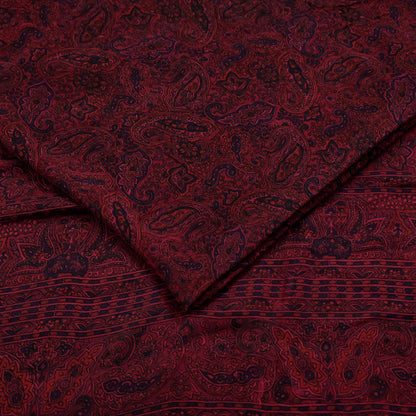 Indian Vintage Sari  Black & Maroon 100% Pure Silk Printed Saree 5yd Sewing Craft Fabric DressMaking Soft Quilting Crafting Upcycle Used