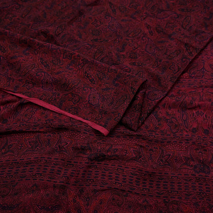 Indian Vintage Sari  Black & Maroon 100% Pure Silk Printed Saree 5yd Sewing Craft Fabric DressMaking Soft Quilting Crafting Upcycle Used
