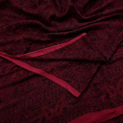 Indian Vintage Sari  Black & Maroon 100% Pure Silk Printed Saree 5yd Sewing Craft Fabric DressMaking Soft Quilting Crafting Upcycle Used