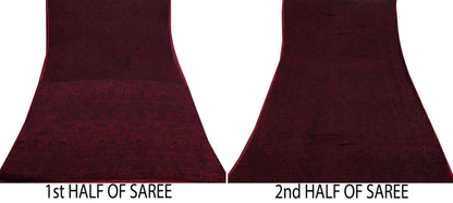 Indian Vintage Sari  Black & Maroon 100% Pure Silk Printed Saree 5yd Sewing Craft Fabric DressMaking Soft Quilting Crafting Upcycle Used