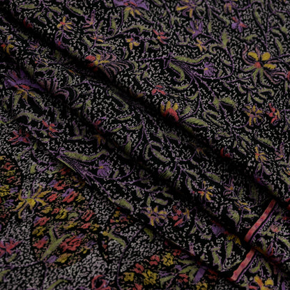 Indian Vintage Sari Black Printed Pure Silk Sarees Craft Fabric 6yd Sewing Floral Soft Dress Designing  for Crafting Quilting Upcycle Wrap