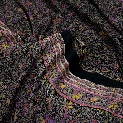Indian Vintage Sari Black Printed Pure Silk Sarees Craft Fabric 6yd Sewing Floral Soft Dress Designing  for Crafting Quilting Upcycle Wrap
