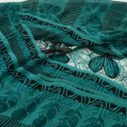 Indian Vintage Sari Green 100% Pure Georgette Silk Hand Block Printed Sarees Sewing 5yd Craft Fabric Soft Dress Designing for Crafting