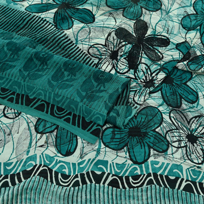 Indian Vintage Sari Green 100% Pure Georgette Silk Hand Block Printed Sarees Sewing 5yd Craft Fabric Soft Dress Designing for Crafting