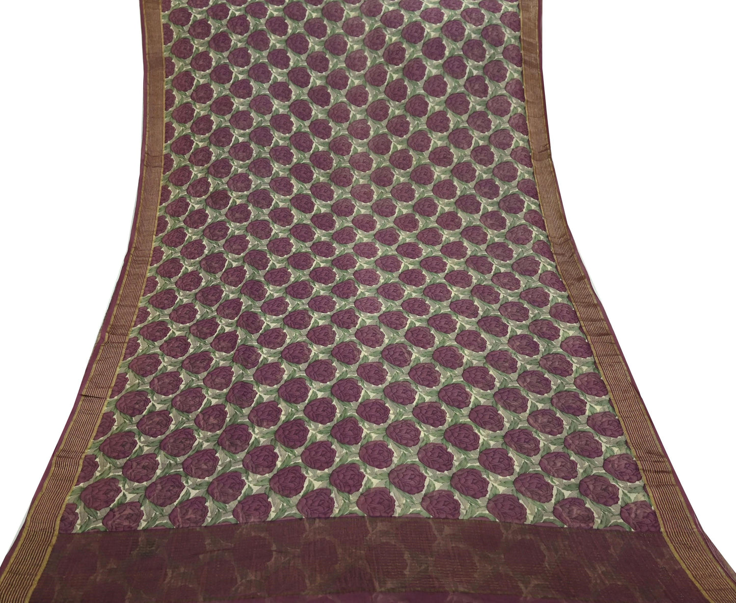 Women Vintage Sari Beige & Maroon Pure Georgette Silk Printed Saree Craft Fabric Sewing 5Yard Soft Light Dress Making Floral Zari