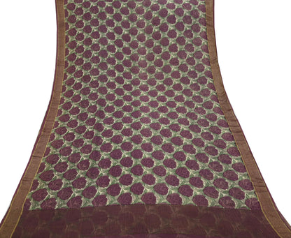 Women Vintage Sari Beige & Maroon Pure Georgette Silk Printed Saree Craft Fabric Sewing 5Yard Soft Light Dress Making Floral Zari