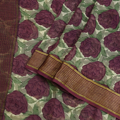 Women Vintage Sari Beige & Maroon Pure Georgette Silk Printed Saree Craft Fabric Sewing 5Yard Soft Light Dress Making Floral Zari