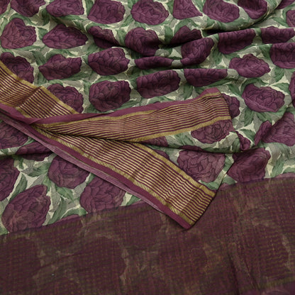 Women Vintage Sari Beige & Maroon Pure Georgette Silk Printed Saree Craft Fabric Sewing 5Yard Soft Light Dress Making Floral Zari