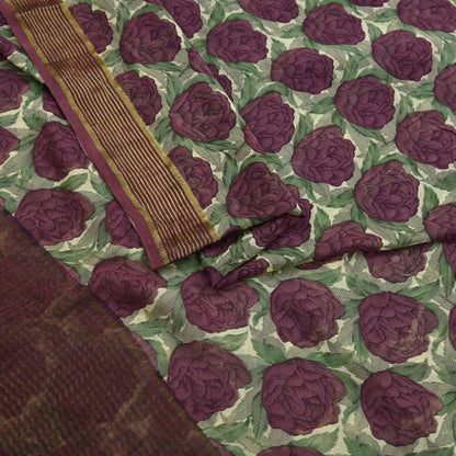 Women Vintage Sari Beige & Maroon Pure Georgette Silk Printed Saree Craft Fabric Sewing 5Yard Soft Light Dress Making Floral Zari
