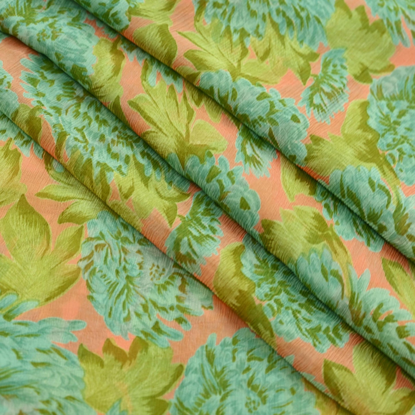 Indian Vintage Sari Orange & Green Pure Chiffon Silk Printed Sarees Craft Fabric Sewing 5Yard Soft Light Sari Dress Making