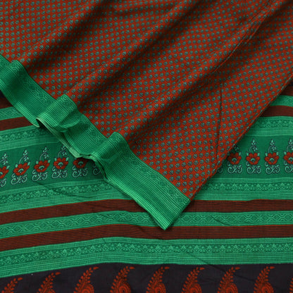 Indian Vintage Sari Green & Orange Printed Pure Cotton Sarees Craft Fabric Soft 5Yd Sewing Sarong Wrap Boho Floral Upcycle Dress making