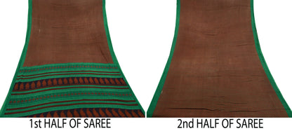 Indian Vintage Sari Green & Orange Printed Pure Cotton Sarees Craft Fabric Soft 5Yd Sewing Sarong Wrap Boho Floral Upcycle Dress making