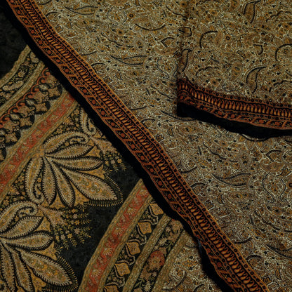 Indian Women Vintage Beige & Black Saree Pure Chiffon Silk Printed Sari Craft Fabric Sewing 5Yard Soft Light Sari Dress Making