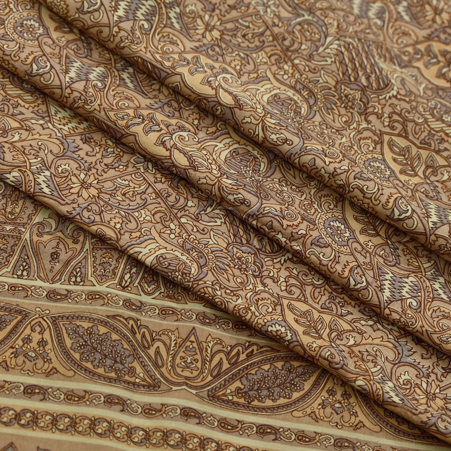 Indian Vintage Beige Saree Pure Silk Printed Sari Craft Fabric 6yd Sewing Craft Dress Making  Soft Paisley Quilting Crafting Upcycle Used