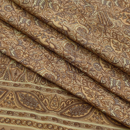 Indian Vintage Beige Saree Pure Silk Printed Sari Craft Fabric 6yd Sewing Craft Dress Making  Soft Paisley Quilting Crafting Upcycle Used