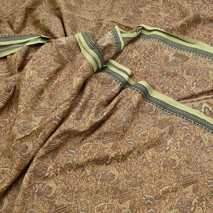 Indian Vintage Beige Saree Pure Silk Printed Sari Craft Fabric 6yd Sewing Craft Dress Making  Soft Paisley Quilting Crafting Upcycle Used