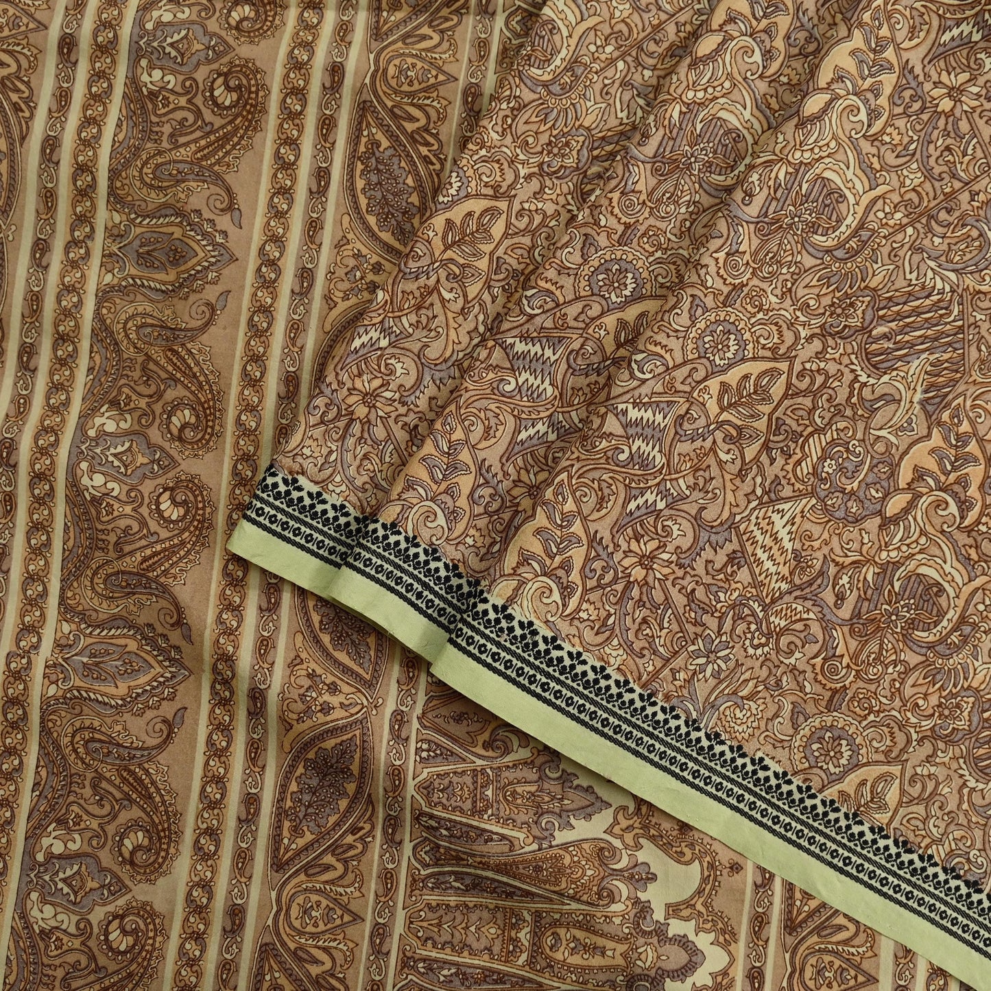 Indian Vintage Beige Saree Pure Silk Printed Sari Craft Fabric 6yd Sewing Craft Dress Making  Soft Paisley Quilting Crafting Upcycle Used