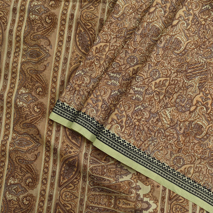 Indian Vintage Beige Saree Pure Silk Printed Sari Craft Fabric 6yd Sewing Craft Dress Making  Soft Paisley Quilting Crafting Upcycle Used