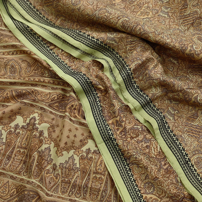 Indian Vintage Beige Saree Pure Silk Printed Sari Craft Fabric 6yd Sewing Craft Dress Making  Soft Paisley Quilting Crafting Upcycle Used