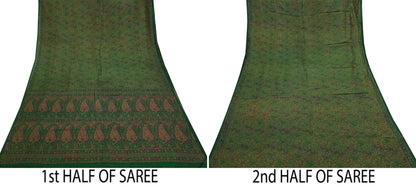 Indian Vintage Sari Green Pure Silk Printed Sarees 5yd Sewing Craft Fabric Dress Making  Soft Paisley Wrap Upcycle Used Quilting Crafting