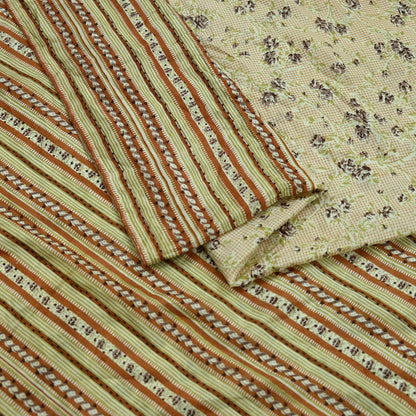 Indian Vintage Sari Ivory & Beige Pure Silk Printed Saree 5yd Sewing Paisley Craft Fabric DressMaking Soft Used Upcycled