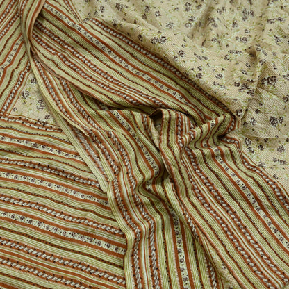 Indian Vintage Sari Ivory & Beige Pure Silk Printed Saree 5yd Sewing Paisley Craft Fabric DressMaking Soft Used Upcycled
