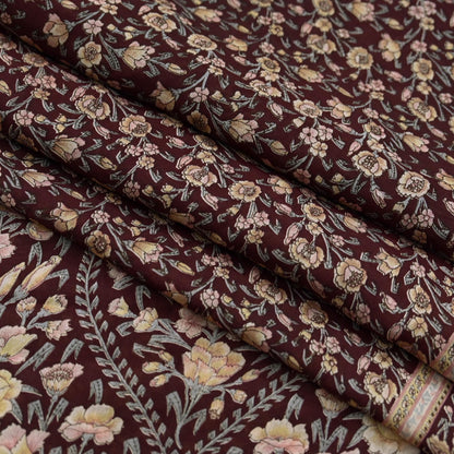 Indian Vintage Sari Maroon 100% Pure Silk Printed Sarees 6yd Craft Fabric Sewing Soft Dress Making Floral Quilting Crafting Upcycle Used