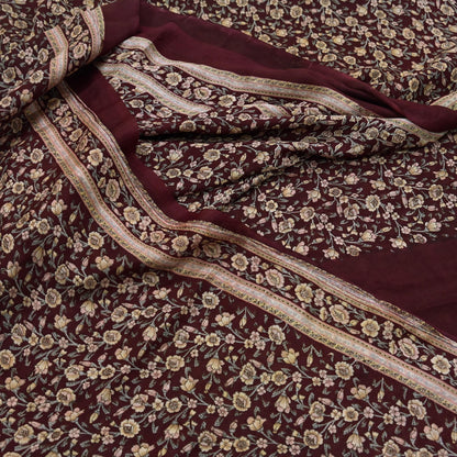 Indian Vintage Sari Maroon 100% Pure Silk Printed Sarees 6yd Craft Fabric Sewing Soft Dress Making Floral Quilting Crafting Upcycle Used