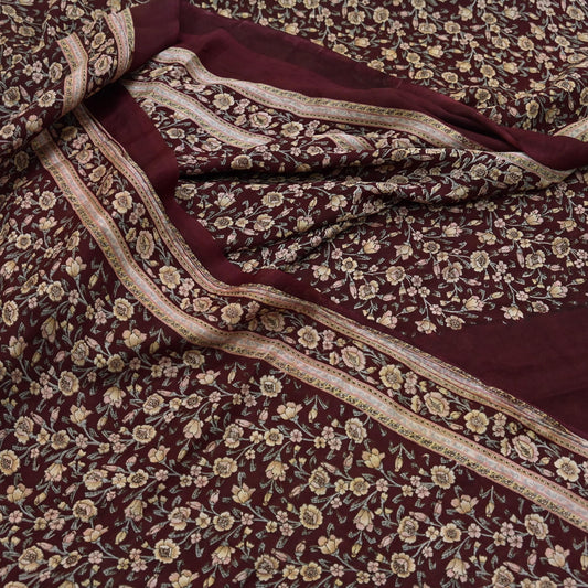 Indian Vintage Sari Maroon 100% Pure Silk Printed Sarees 6yd Craft Fabric Sewing Soft Dress Making Floral Quilting Crafting Upcycle Used