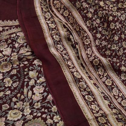 Indian Vintage Sari Maroon 100% Pure Silk Printed Sarees 6yd Craft Fabric Sewing Soft Dress Making Floral Quilting Crafting Upcycle Used