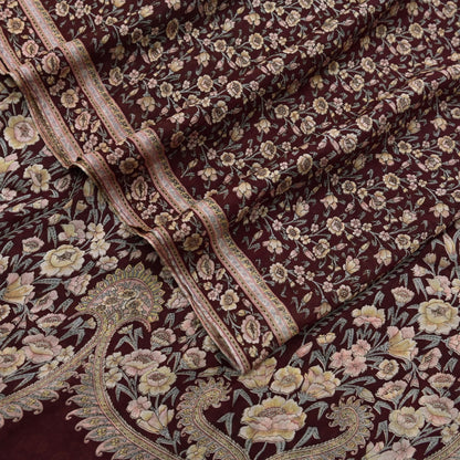 Indian Vintage Sari Maroon 100% Pure Silk Printed Sarees 6yd Craft Fabric Sewing Soft Dress Making Floral Quilting Crafting Upcycle Used