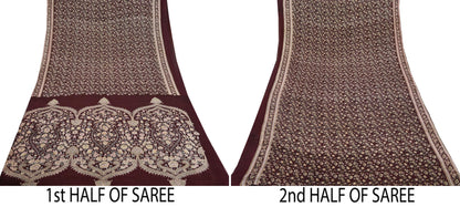 Indian Vintage Sari Maroon 100% Pure Silk Printed Sarees 6yd Craft Fabric Sewing Soft Dress Making Floral Quilting Crafting Upcycle Used