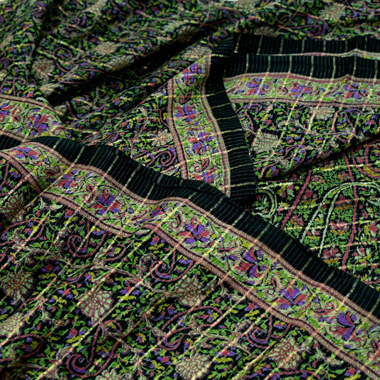 Indian Vintage Sari Black Printed Pure Silk Sarees Craft Fabric 5yd Sewing Floral Soft Dress Designing  for Crafting Quilting Upcycle Wrap