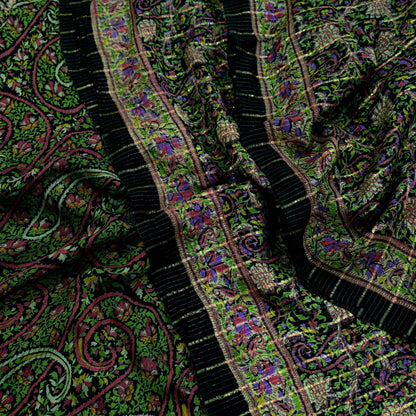 Indian Vintage Sari Black Printed Pure Silk Sarees Craft Fabric 5yd Sewing Floral Soft Dress Designing  for Crafting Quilting Upcycle Wrap