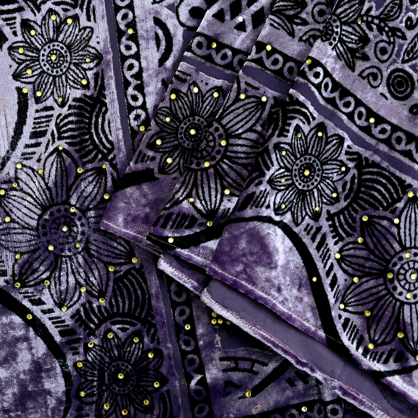 Indian Vintage Dupatta Purple Long Stole velvet Brasso Scarves Veil Hijab Wrap Floral Boho